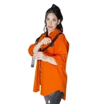 Orange long sleeves with black tie and button