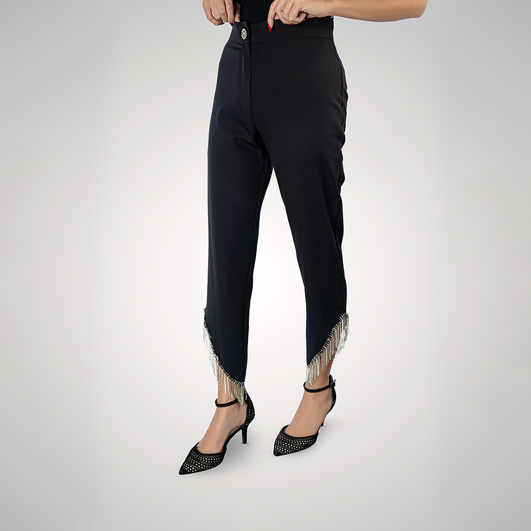Black pants with detailed lace and stones