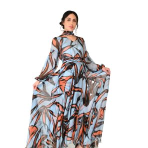 Baby Blue Dress with orange design