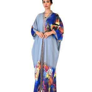Butterfly design with crystal ( jalabiya ) grey with tiger design lady eyes stones
