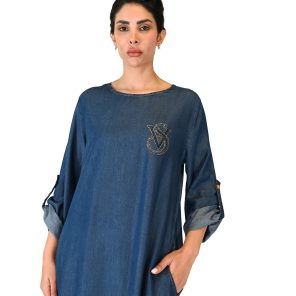 Jeans dress with crystal design