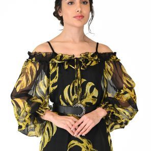 Black yellow dress with shoulders design
