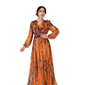 Orange purble Dress with flowers design