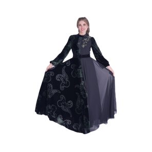 GREEN AND BLACK DRESS WITH STONES DESIGN