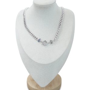 Silver Chunky Chain Necklace with Multicolor Accent
